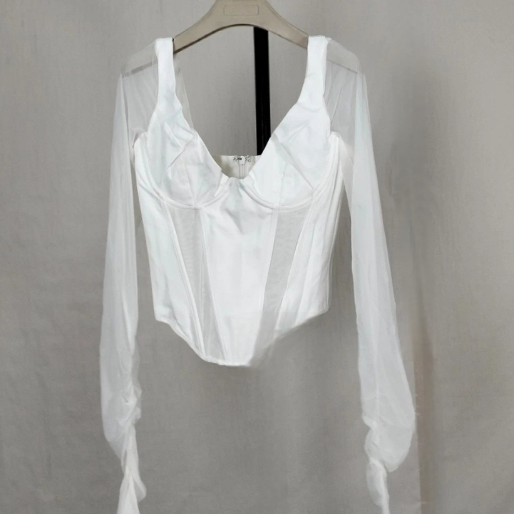 HOUSE OF CB 'Araminta' White Long Sleeve Mesh Corset/Size M-US 6-8 - Picture 6 of 7